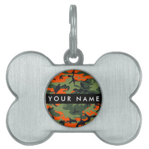 Médaillons Pour Animaux Domestiques Motif de camouflage orange, Votre nom, Personnalis