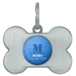 Médaillons Pour Animaux Domestiques Motif de maillage géométrique bleu clair monogramm
