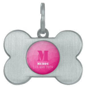 Médaillons Pour Animaux Domestiques Motif en maille géométrique rose chaud monogramme