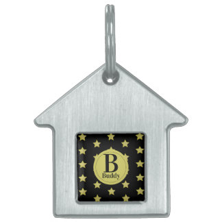 Médaillons Pour Animaux Domestiques Motif étoile élégant or et noir Monogramme