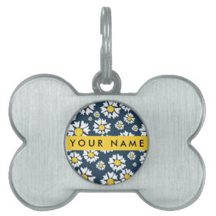Médaillons Pour Animaux Domestiques Motif Marguerite, Marguerites Blanches, Votre Nom