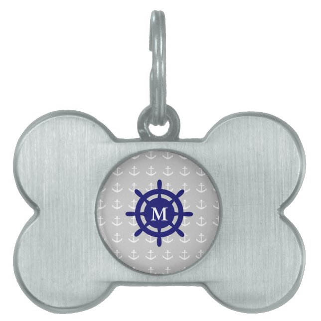 Médaillons Pour Animaux Domestiques N'importe quelle balise Monogramme Ancre Nautique (Devant)