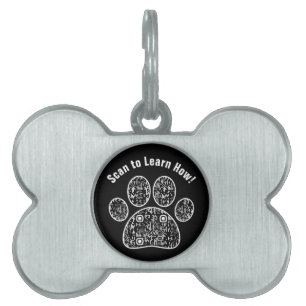 Médaillons Pour Animaux Domestiques Noir et blanc moderne QR Code ID Animal Bone