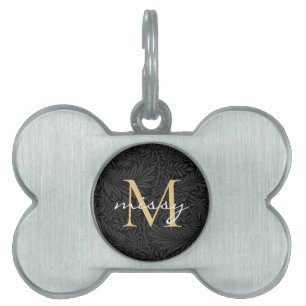 Médaillons Pour Animaux Domestiques Nom de l'animal de compagnie Black Botanical Gold