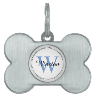 Médaillons Pour Animaux Domestiques Nom de l'animal personnalisé Monogramme bleu blanc