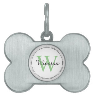 Médaillons Pour Animaux Domestiques Nom de l'animal personnalisé Vert Monogramme blanc