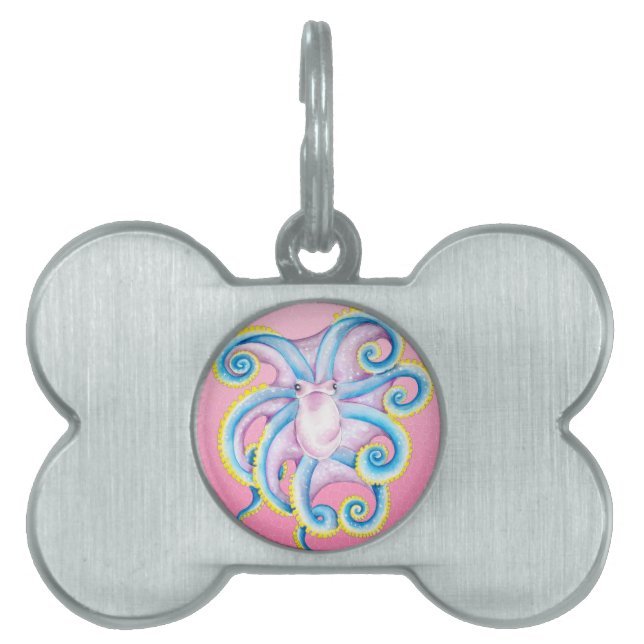 Médaillons Pour Animaux Domestiques Octopus Vitrail rose (Devant)