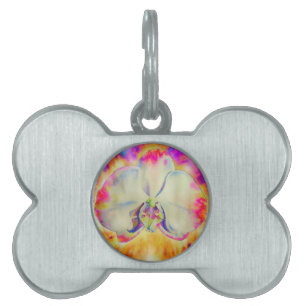 Médaillons Pour Animaux Domestiques Orchidée de feu rose, fleurs d'aquarelle surréalis