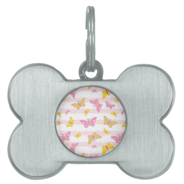 Médaillons Pour Animaux Domestiques Papillon rose et or (Devant)