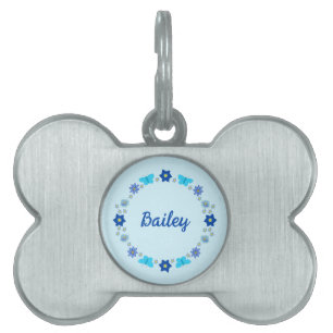 Médaillons Pour Animaux Domestiques Papillons et Fleurs de Bébé Garçon Bleu Personnali