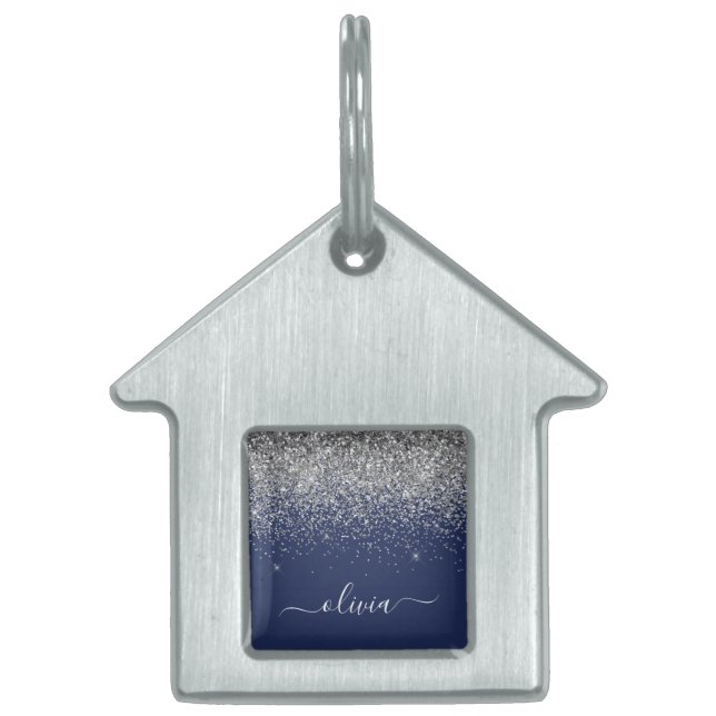 Médaillons Pour Animaux Domestiques Parties scintillant bleue Silver Navy Girl Monogra (Devant)
