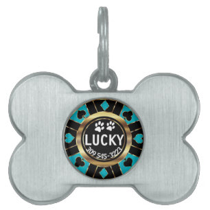 Médaillons Pour Animaux Domestiques Paw blanc sur Chip de Poker Turquoise   Personnali