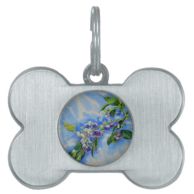 Médaillons Pour Animaux Domestiques peinture à l'aquarelle de bleuet (Devant)