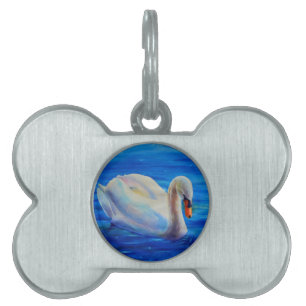 Médaillons Pour Animaux Domestiques Peinture d'aquarelle de cygne blanc, sauvagine, oi