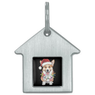 Médaillons Pour Animaux Domestiques Pembroke Welsh Corgi Père Noël Lumières des arbres