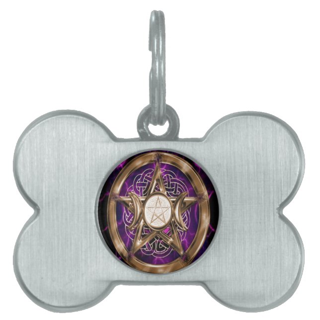 Médaillons Pour Animaux Domestiques Pentacle Purple et Gold Triple Moon (Devant)