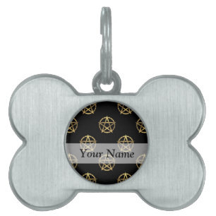 Médaillons Pour Animaux Domestiques Pentagramme noir et or