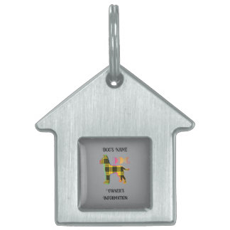 Médaillons Pour Animaux Domestiques Personnaliser la maison de chien gris plaid jaune