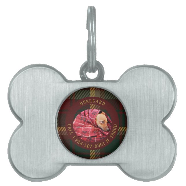 Médaillons Pour Animaux Domestiques Personnaliser Perdu Chien Maple Leaf Tartan Burgun (Devant)