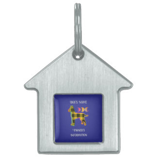 Médaillons Pour Animaux Domestiques Personnaliser Plaid Jaune Deep Blue DOG House