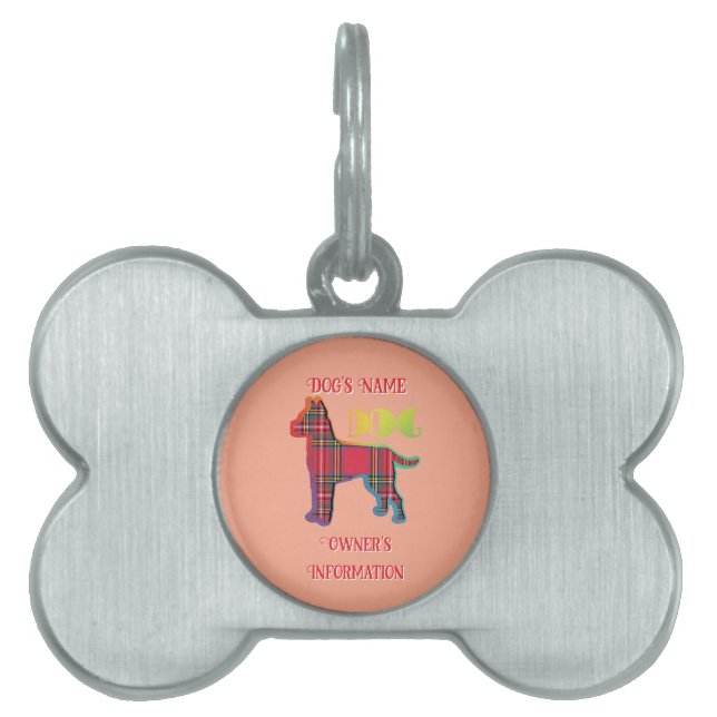 Médaillons Pour Animaux Domestiques Personnaliser Red Plaid Peach DOG Bone (Devant)