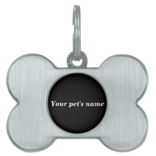 Médaillons Pour Animaux Domestiques Pet’s Name With Black Background on Bone Shaped (Devant)