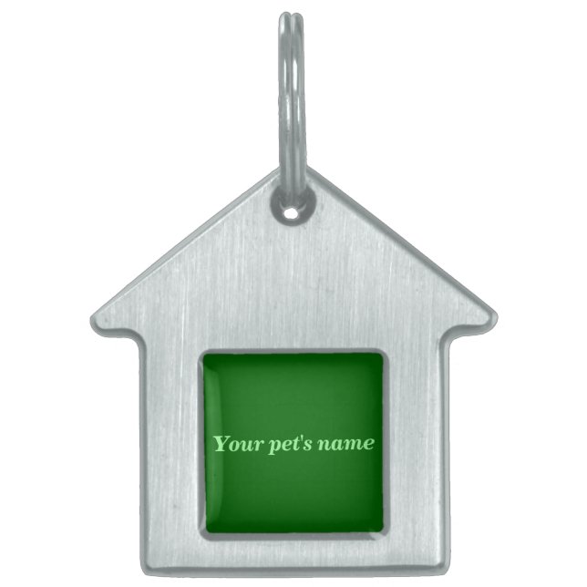 Médaillons Pour Animaux Domestiques Pet’s Name With Green Background on House Shaped (Devant)