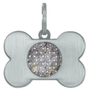 Médaillons Pour Animaux Domestiques Pierre grise naturelle Mosaïque motif fleur de vie