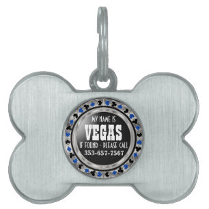 Médaillons Pour Animaux Domestiques Poker Chip Blue Design Personnaliser