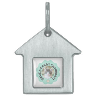 Médaillons Pour Animaux Domestiques Prenez un grand caturjour ! Photo de chat Turquois