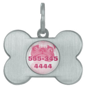Médaillons Pour Animaux Domestiques Puggy PINK Grumpy personnalisée