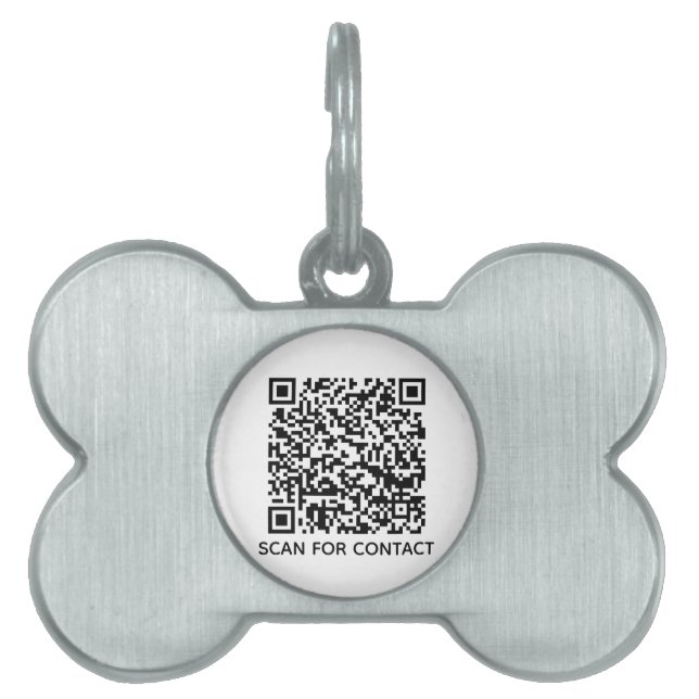 Médaillons Pour Animaux Domestiques QR Code blanc scannable contact sans contact (Devant)