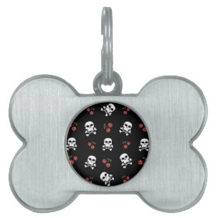 Médaillons Pour Animaux Domestiques RAB Rockabilly Skuls et Cerises sur Noir