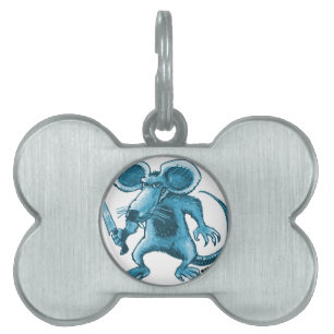 Médaillons Pour Animaux Domestiques rat en colère avec contour bleu couteau