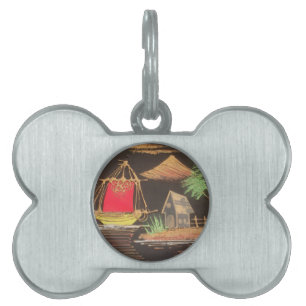 Médaillons Pour Animaux Domestiques Red Sailboat Paysage peinture à l'huile Imprimer