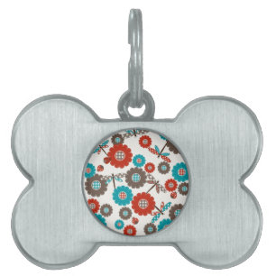 Médaillons Pour Animaux Domestiques Rétro motif coloré de libellule de fleur