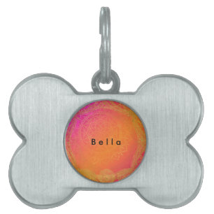 Médaillons Pour Animaux Domestiques Rose Fuchsia Orange & Or Mandala Glam Indien