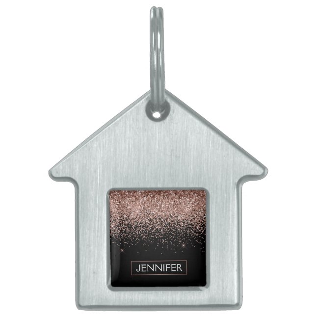 Médaillons Pour Animaux Domestiques Rose Gold Blush Parties scintillant rose Monogramm (Devant)