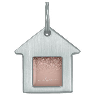 Médaillons Pour Animaux Domestiques Rose Gold Blush Pink Parties scintillant Script Mo