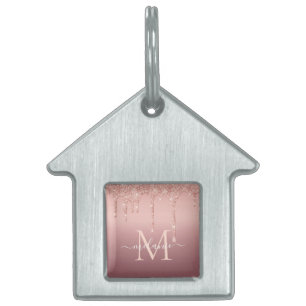 Médaillons Pour Animaux Domestiques Rose Gold Pailleté Étiquette Personnalisée Nom du 
