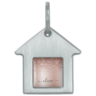 Médaillons Pour Animaux Domestiques Rose Gold - Parties scintillant rose pâle Nom du m