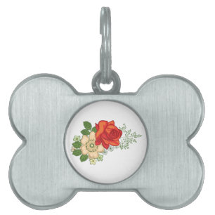 Médaillons Pour Animaux Domestiques Rose rouge et marguerites