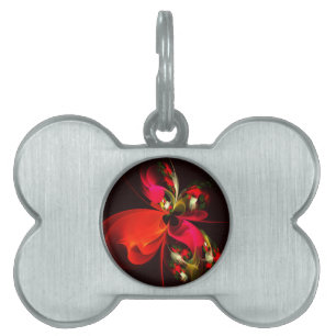 Médaillons Pour Animaux Domestiques Rouge Vert Floral Moderne Art Abstrait Motif #02