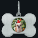 Médaillons Pour Animaux Domestiques Santa Hat Bulldog Christmas Tree Snowman boîte cad<br><div class="desc">Mignonne photo Bulldog avec boîte cadeau de Noël Tree Snowman en arrière - plan. Un cadeau parfait pour Noël !</div>