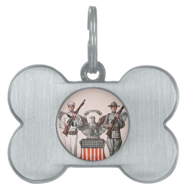 Médaillons Pour Animaux Domestiques Soldat, marin et bouclier des États-Unis (Devant)