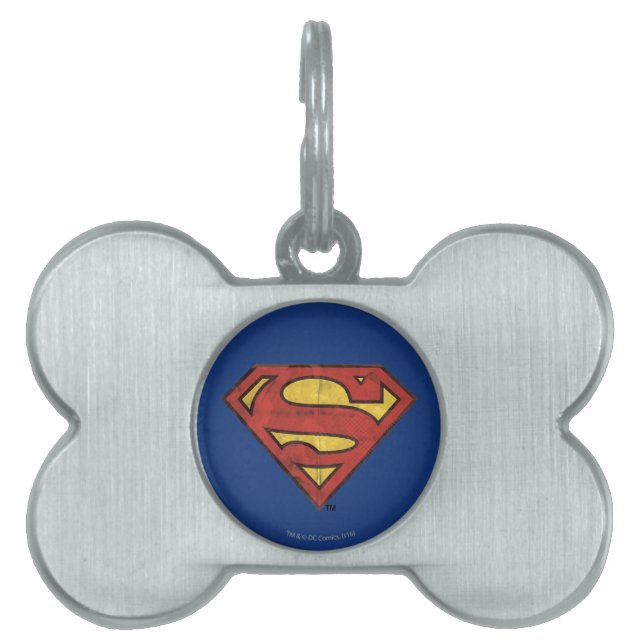 Médaillons Pour Animaux Domestiques Superman S-Shield | Logo Grunge Black Outline (Devant)