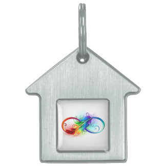 Médaillons Pour Animaux Domestiques Symbole d'infini avec plume arc-en-ciel