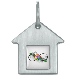 Médaillons Pour Animaux Domestiques Symbole d'infini avec Rose arc-en-ciel