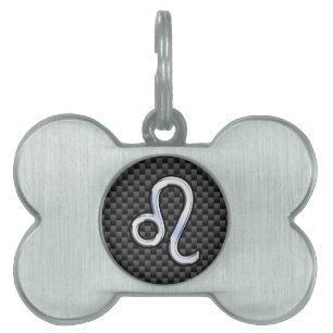 Médaillons Pour Animaux Domestiques Symbole Zodiaque Leo Argent Fibre Carbone Charbon