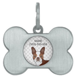 Médaillons Pour Animaux Domestiques Tête et pattes de chien de dessin animé Boston Ter